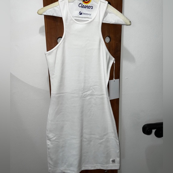 Helsa Heavy Rib Double Halter Dress in White - Picture 8 of 14